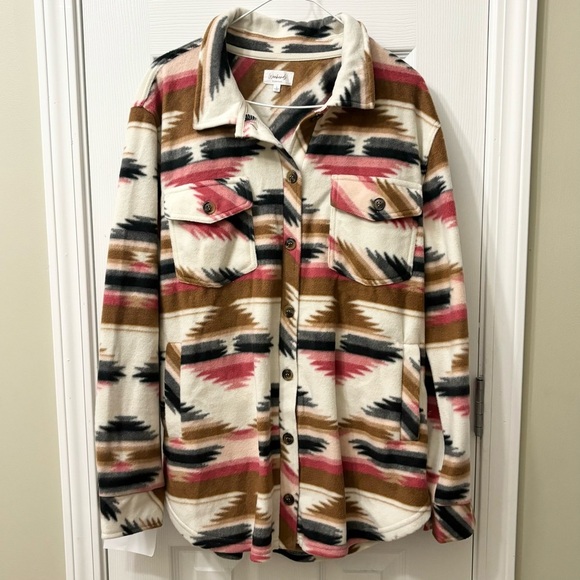 Weekend Everyday Aztec Tribal Print Fleece Shacket Womens Size Large - Picture 2 of 8
